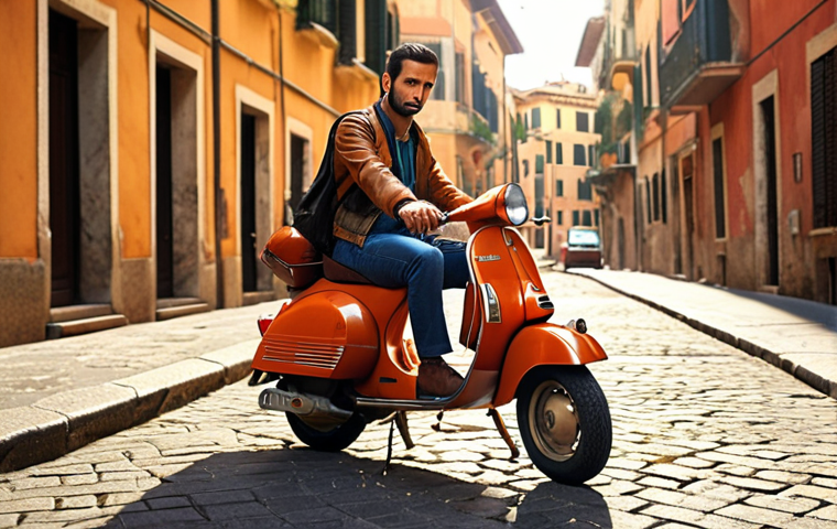 **

A determined entrepreneur bootstrapping a startup. He is selling his vintage Vespa to fund the project, with the backdrop of a sunny Italian street. Focus on the sacrifice and dedication, showing both the sadness of letting go and the hope for the future venture. Style: Realistic, warm colors.

**